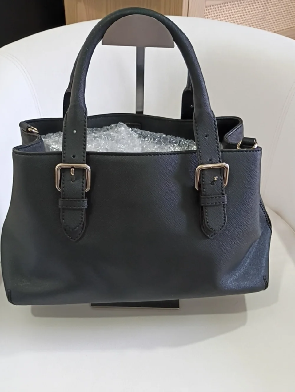 Kate Spade Code Street Province Black Saffiano Leather Satchel with Gold Logo